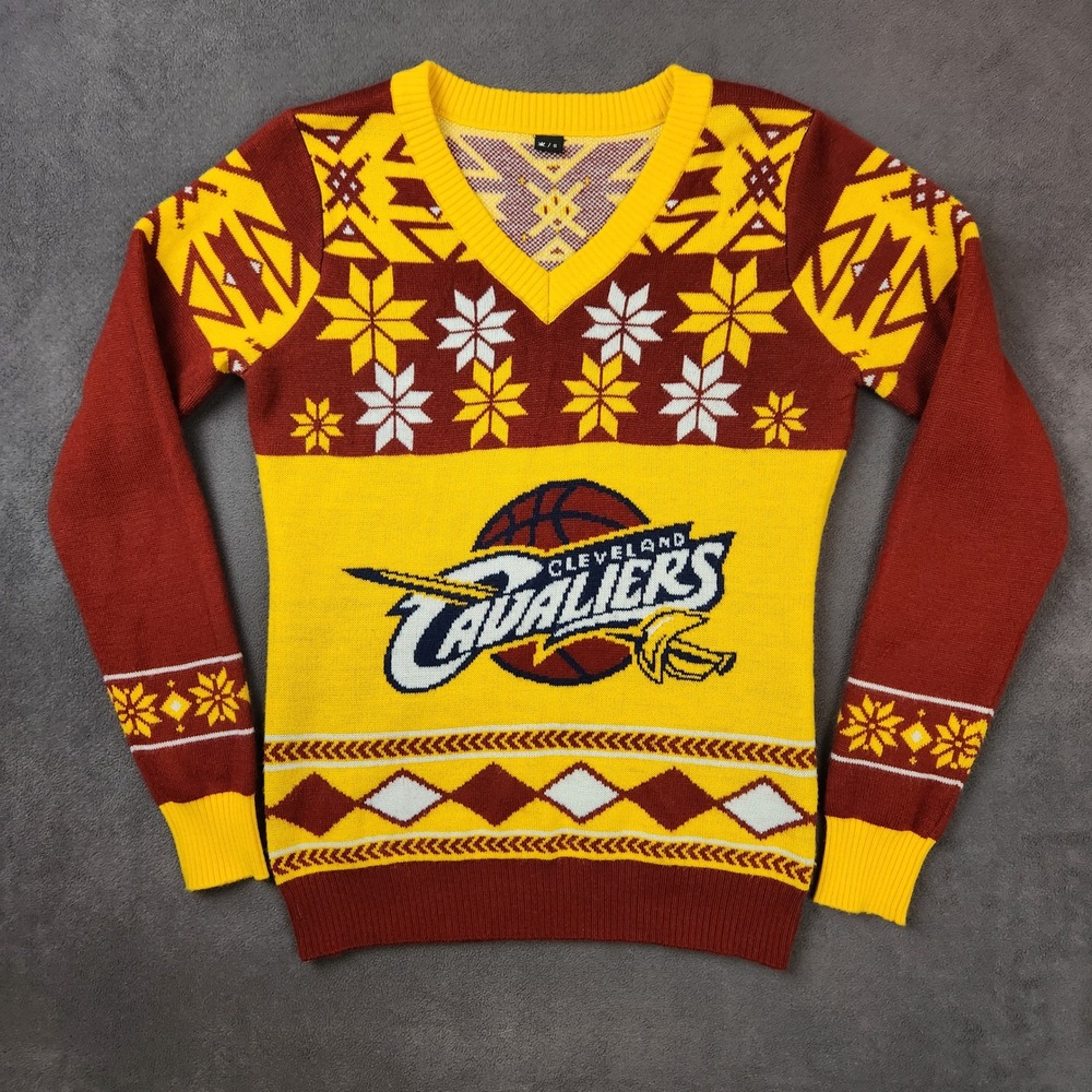 Cleveland Cavaliers NBA‎ Ugly Christmas Sweater Womens Small Red Yellow V Neck